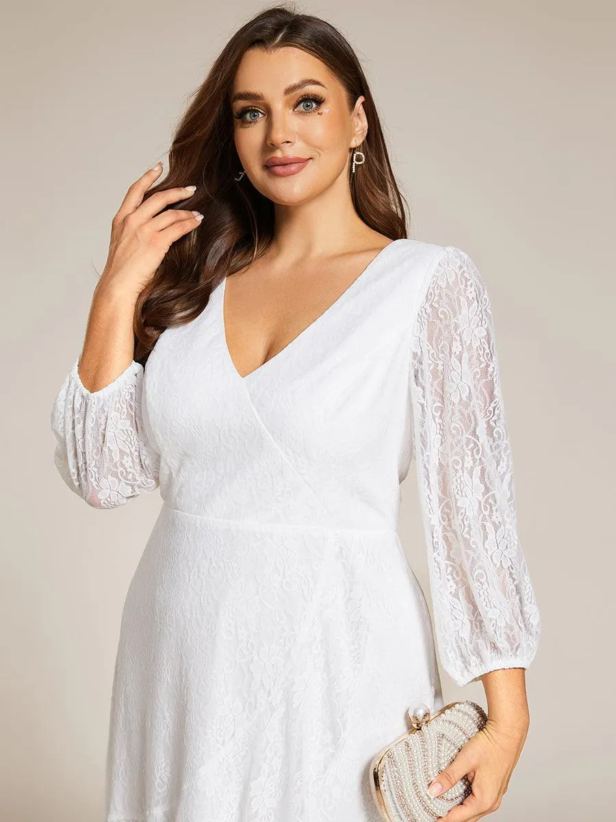 Robe d'invité de mariage à manches longues et col en V en dentelle de grande taille