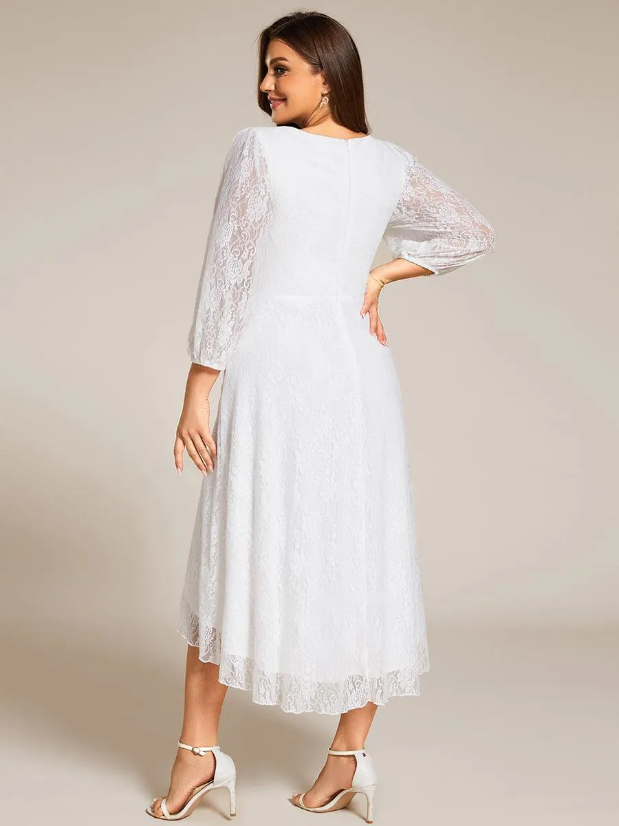 Robe d'invité de mariage à manches longues et col en V en dentelle de grande taille
