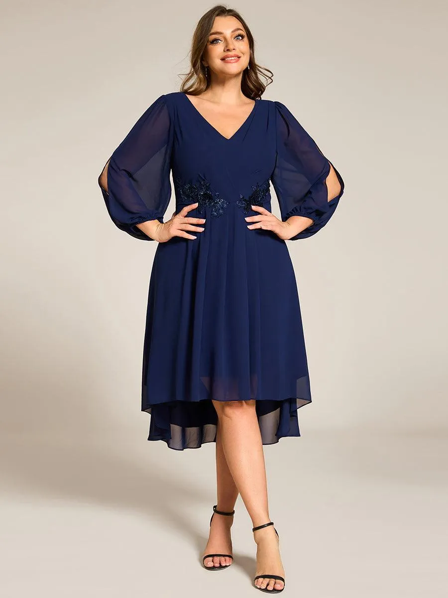Robe d'invitée de mariage en mousseline de soie à manches longues et taille trapèze