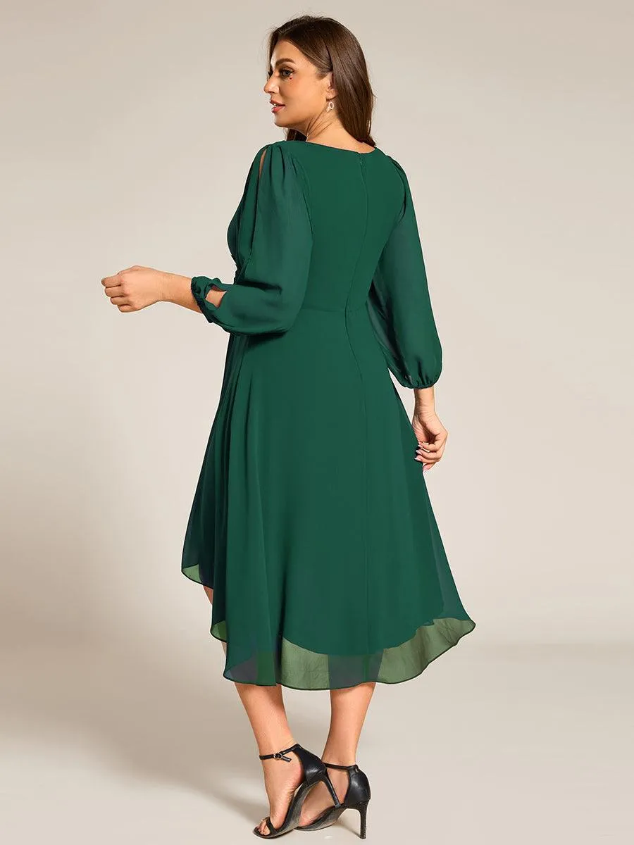 Robe d'invitée de mariage en mousseline de soie à manches longues et taille trapèze