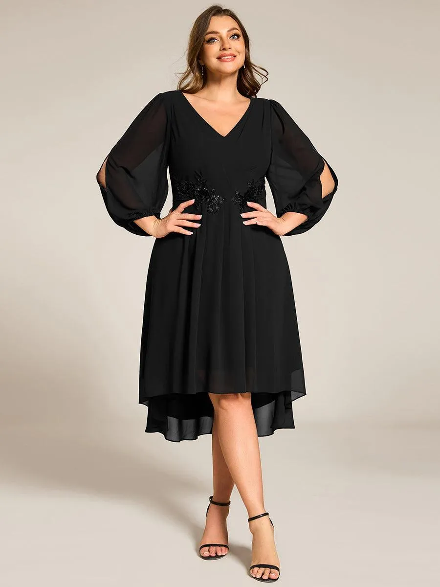 Robe d'invitée de mariage en mousseline de soie à manches longues et taille trapèze