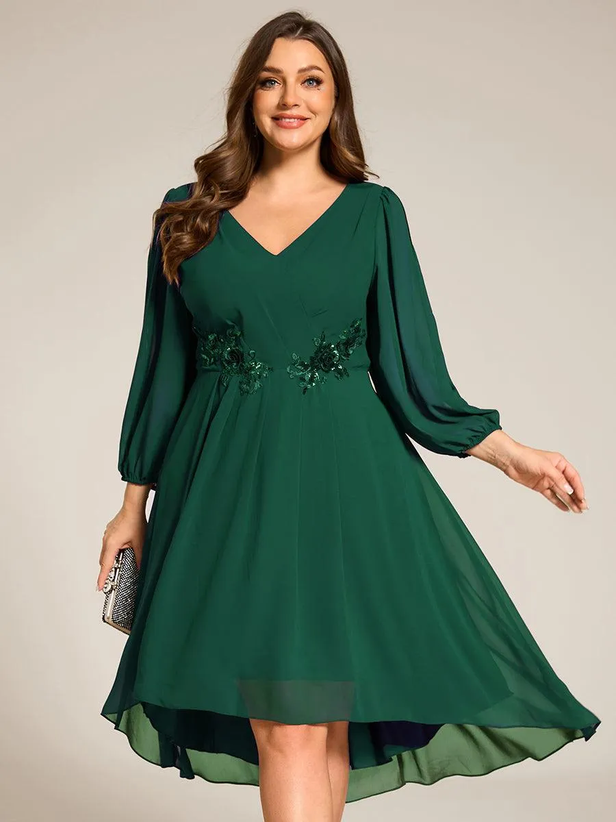 Robe d'invitée de mariage en mousseline de soie à manches longues et taille trapèze