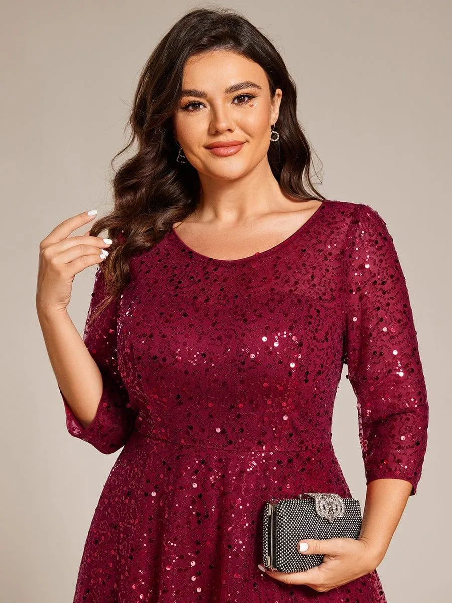 Robe d'invitée de mariage à manches 3/4 et col rond en sequins