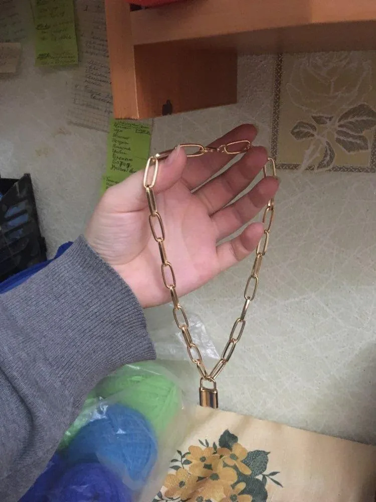 Rock Lock Necklace Layered Chain With Lock