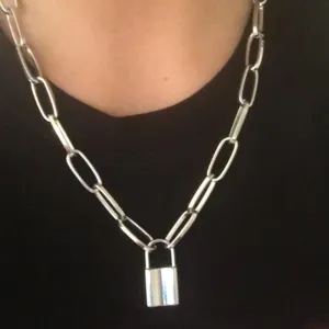 Rock Lock Necklace Layered Chain With Lock