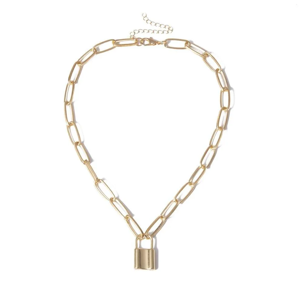 Rock Lock Necklace Layered Chain With Lock