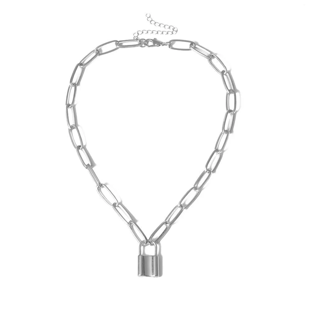 Rock Lock Necklace Layered Chain With Lock