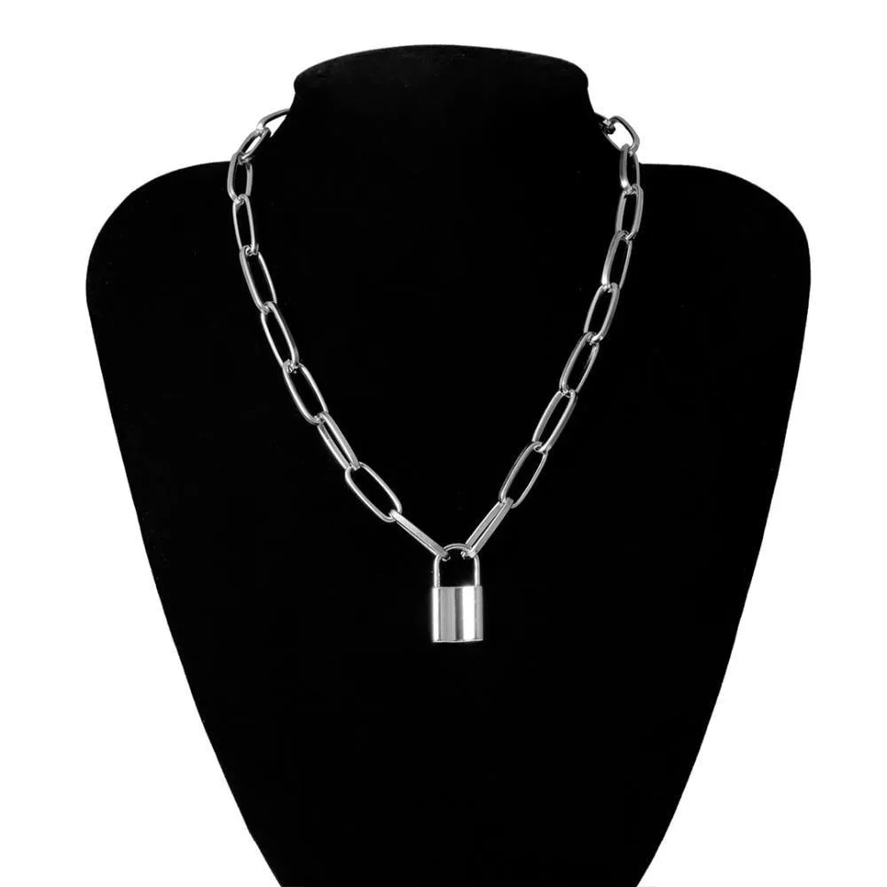 Rock Lock Necklace Layered Chain With Lock