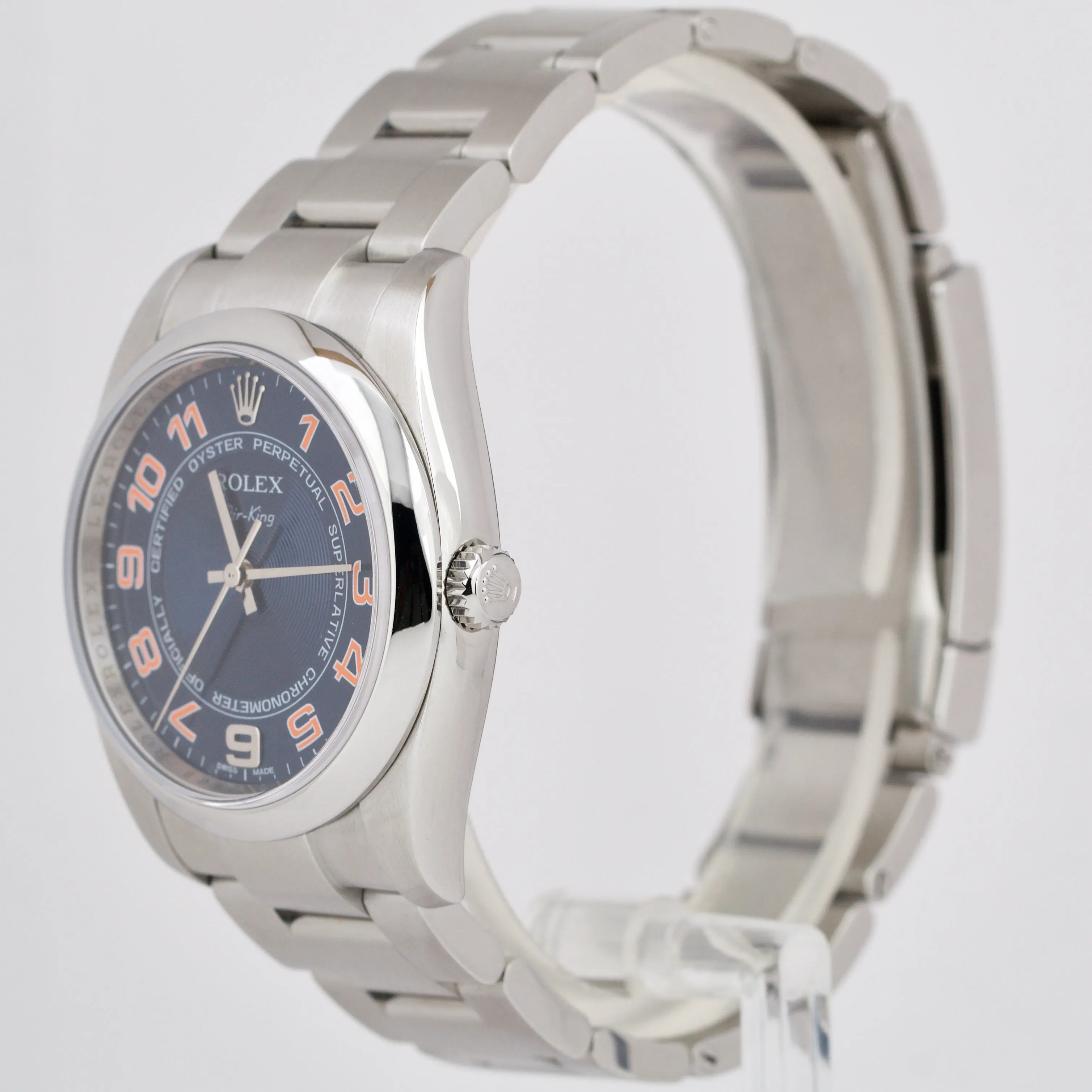 Rolex Air-King BLUE CONCENTRIC Stainless Steel 34mm Oyster Watch CARD 114200 B P