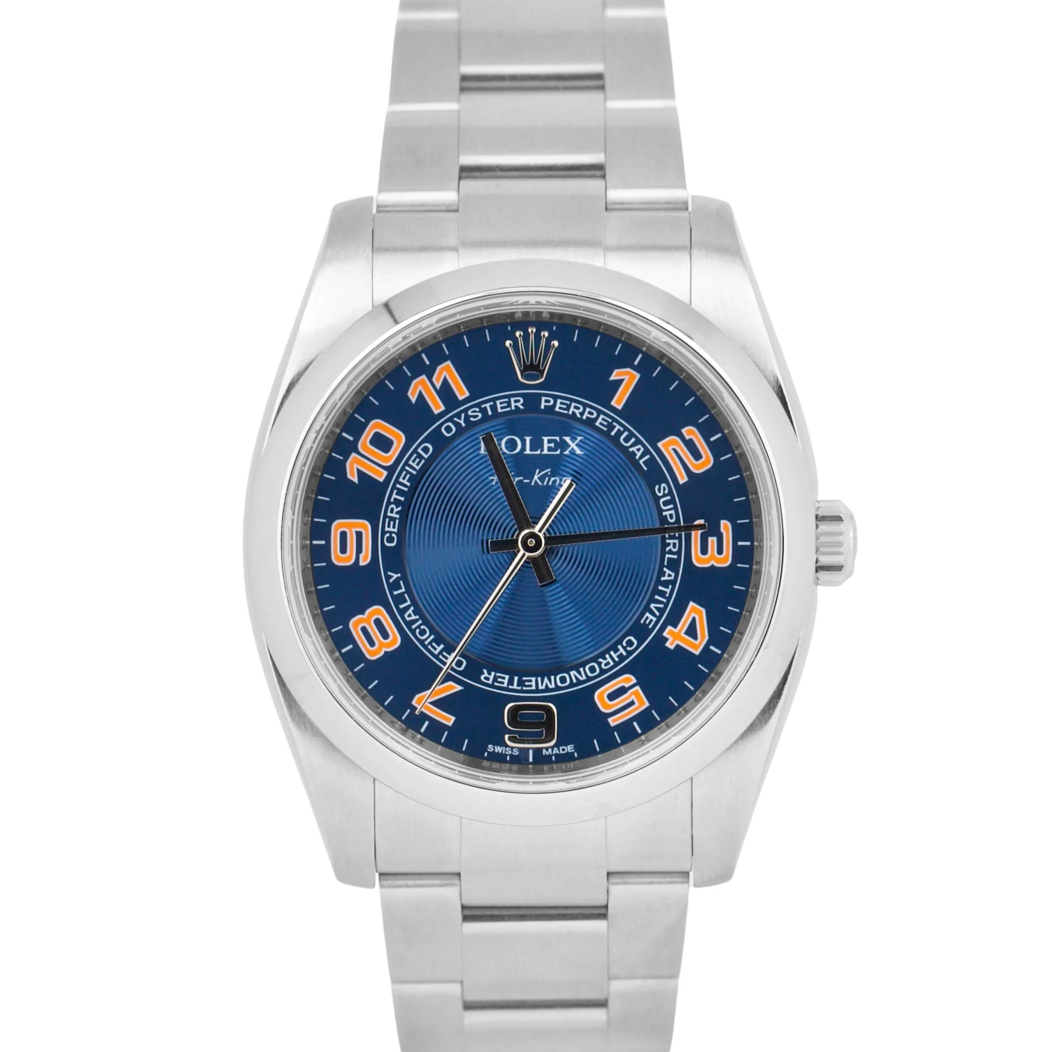 Rolex Air-King BLUE CONCENTRIC Stainless Steel 34mm Oyster Watch CARD 114200 B P