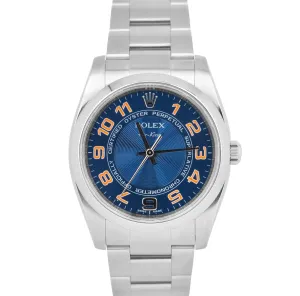 Rolex Air-King BLUE CONCENTRIC Stainless Steel 34mm Oyster Watch CARD 114200 B P