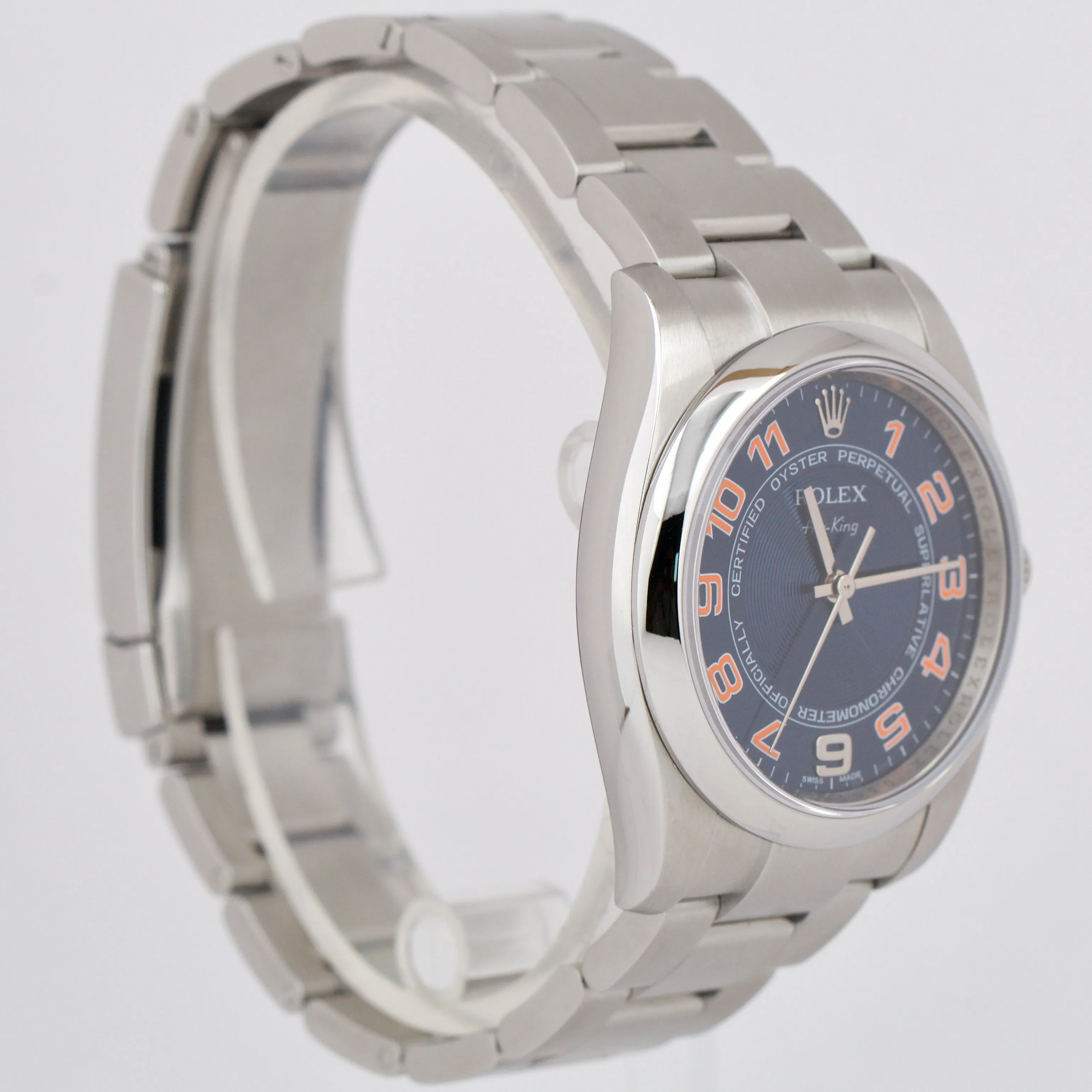 Rolex Air-King BLUE CONCENTRIC Stainless Steel 34mm Oyster Watch CARD 114200 B P