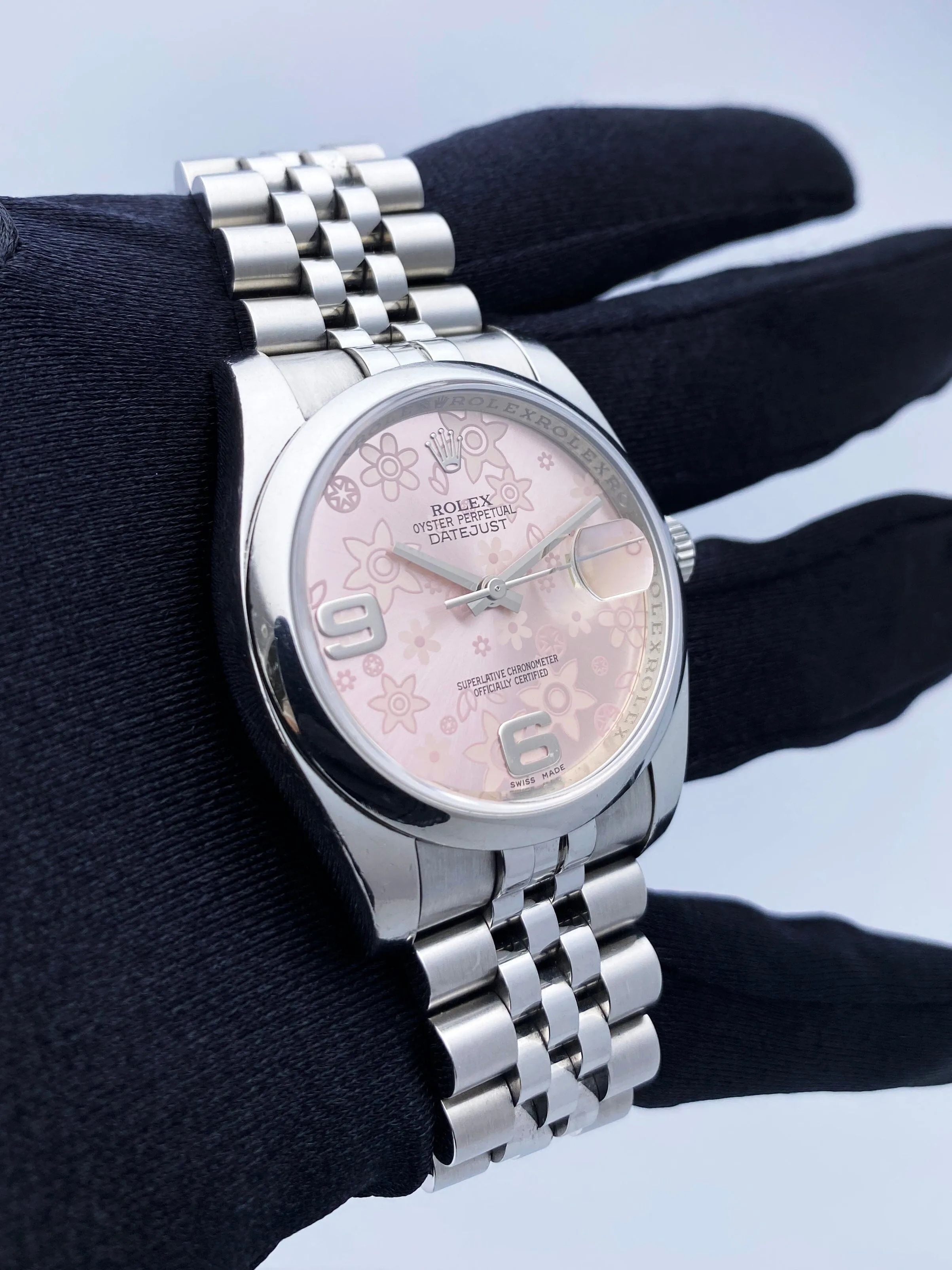 Rolex Datejust 116200 Pink Floral Dial Ladies Watch Box Papers