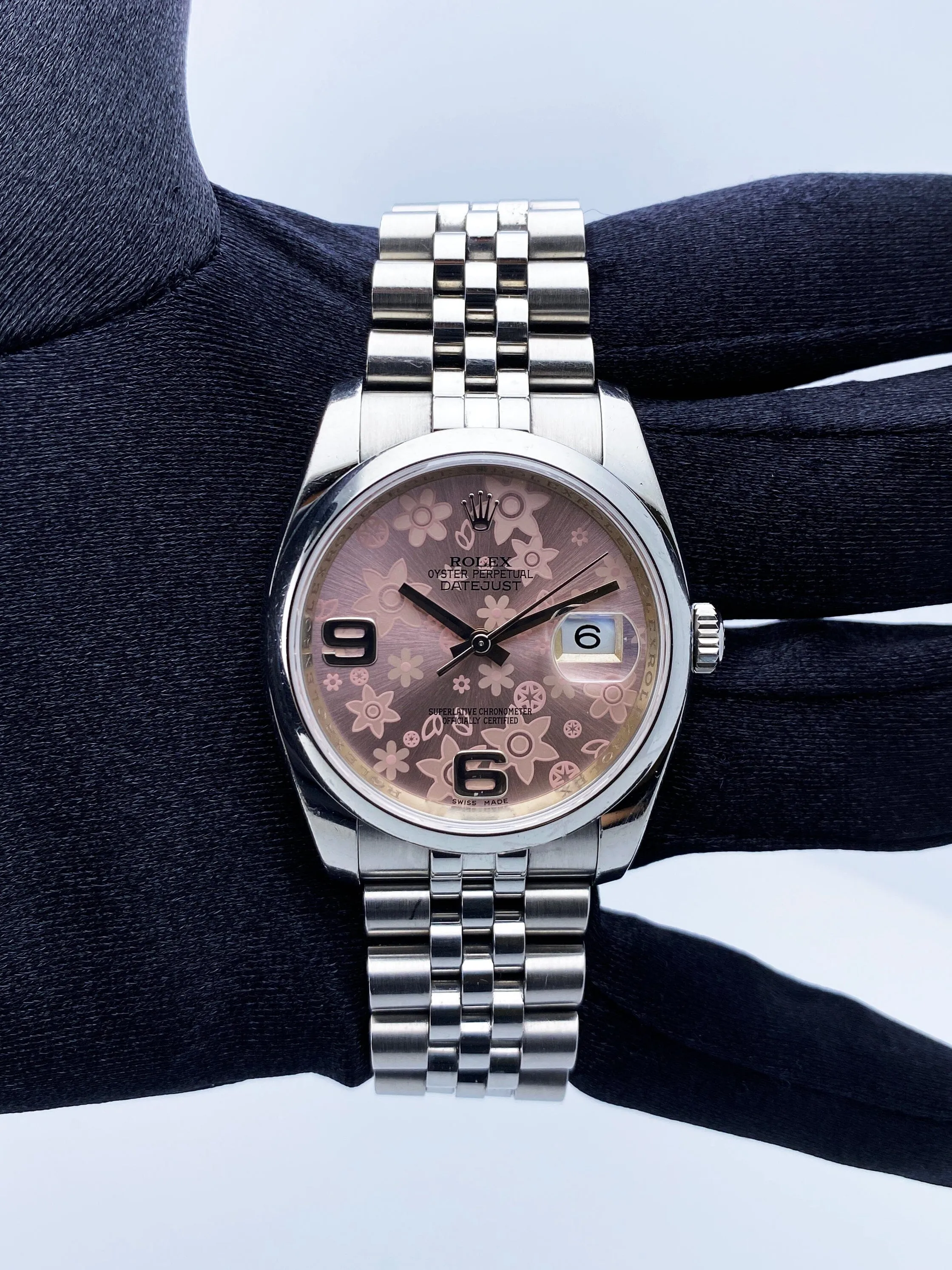 Rolex Datejust 116200 Pink Floral Dial Ladies Watch Box Papers