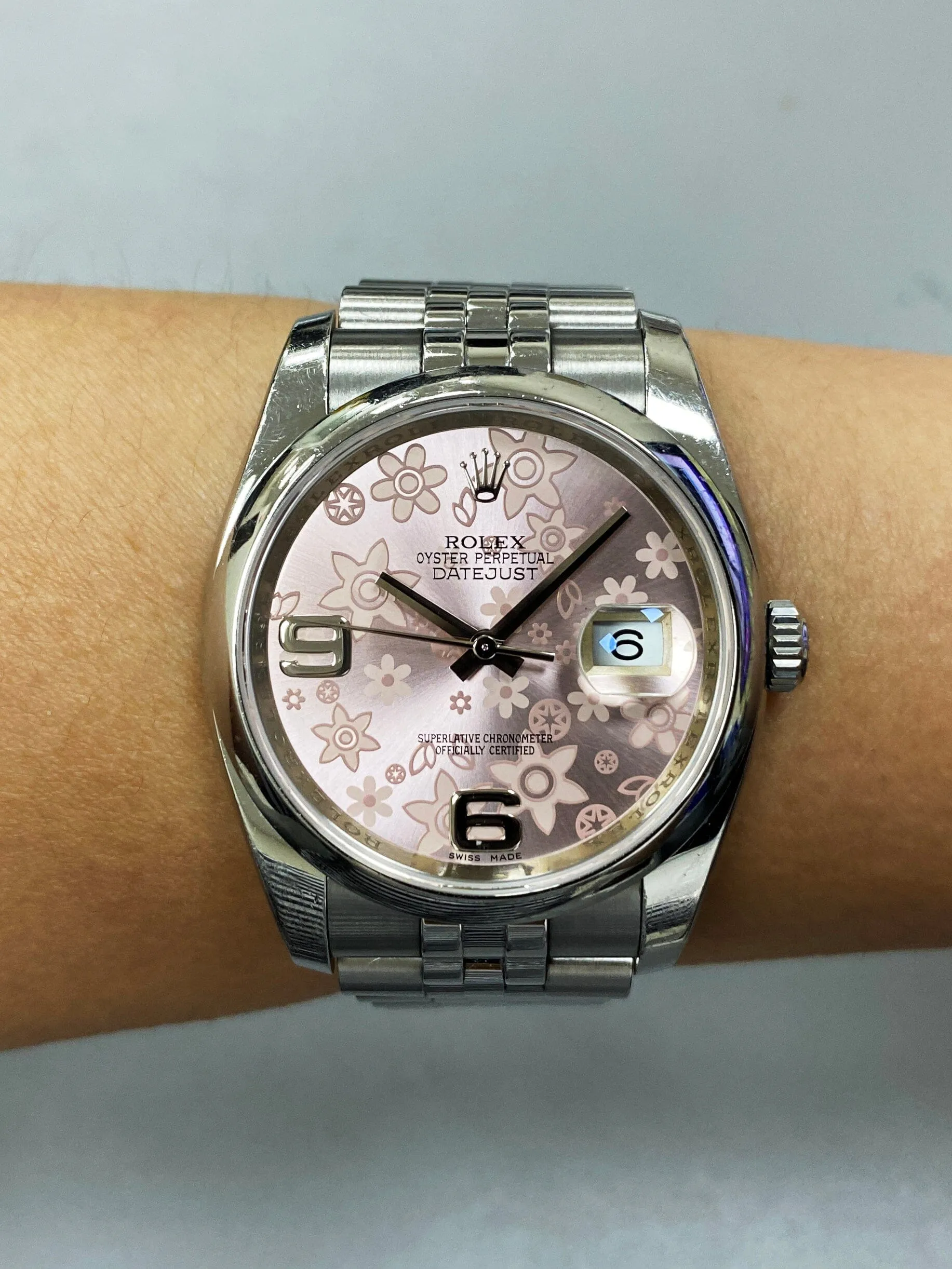 Rolex Datejust 116200 Pink Floral Dial Ladies Watch Box Papers