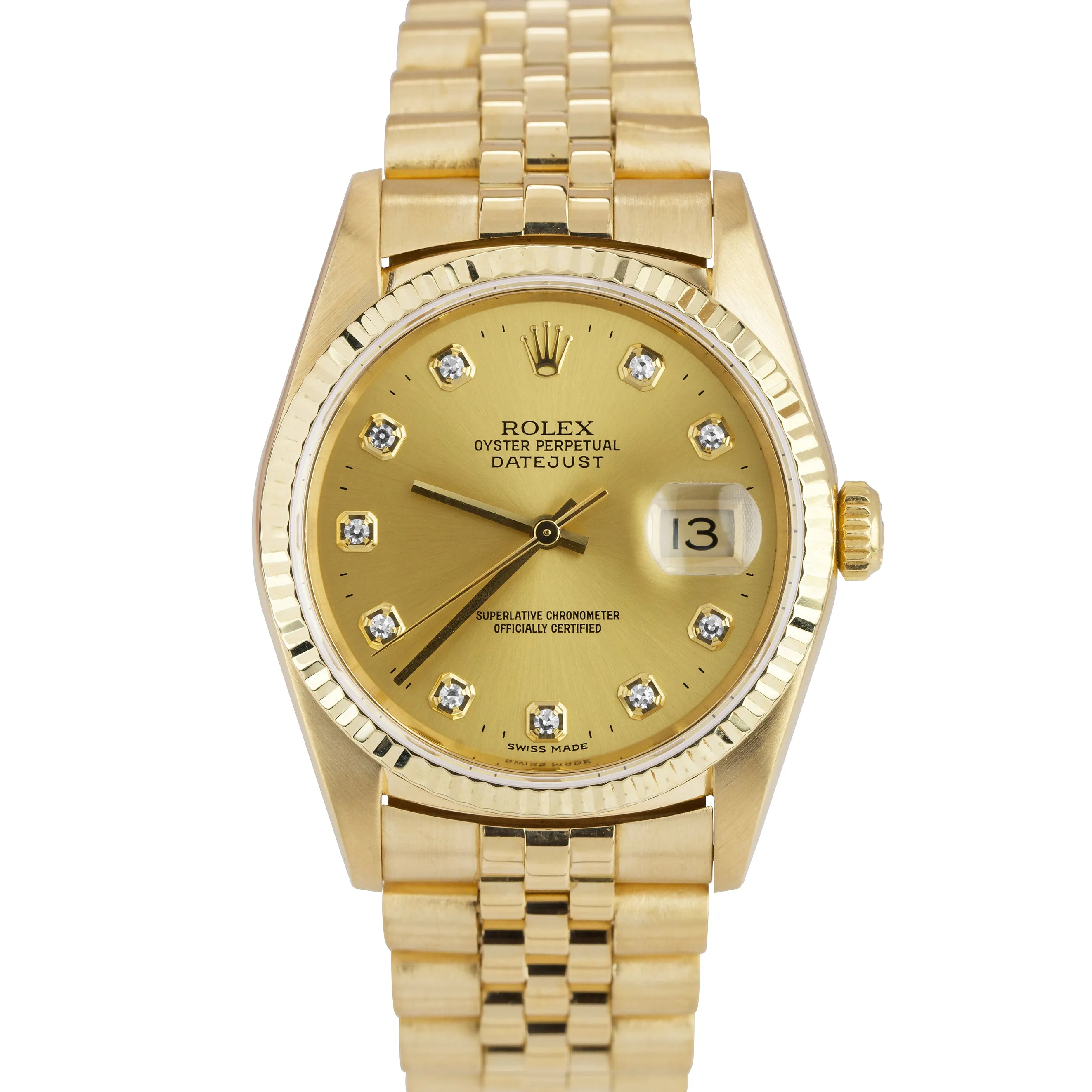 Rolex DateJust 36mm President 18K Solid Yellow Gold Diamond Jubilee Watch 16238