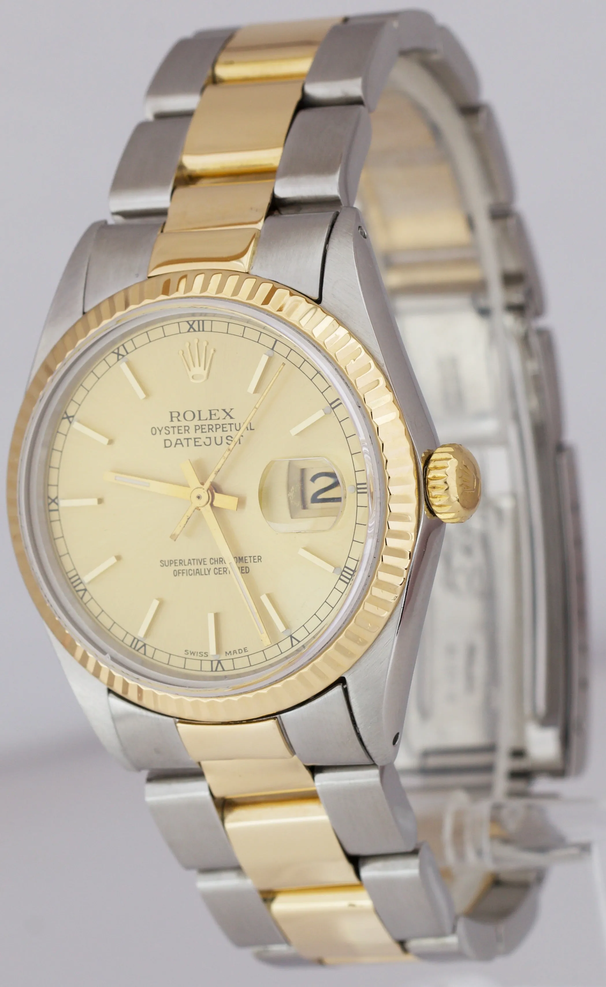 Rolex DateJust 36mm Two-Tone Yellow Gold Stainless Champagne Oyster Watch 16013