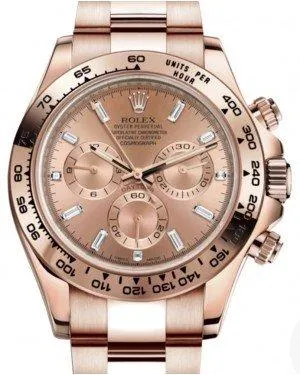 Rolex Daytona 116505 Rose Gold Men's 40mm Factory Diamond Baguette Champagne - NEW