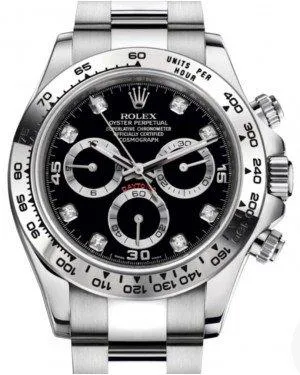 Rolex Daytona White Gold Black Diamond Dial White Gold Bezel Oyster Bracelet 116509 - NEW