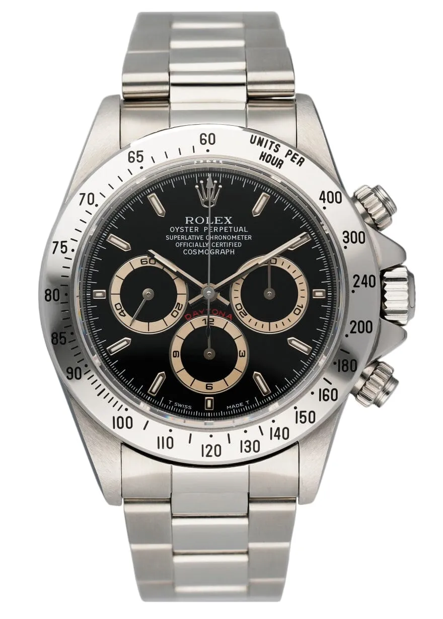 Rolex Daytona ZENITH 16520 Black Dial Mens Watch Box Papers