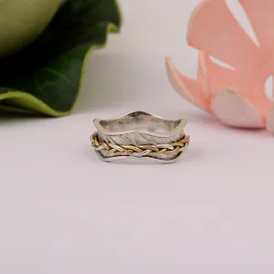 Rope Band Multi Color Engraved Spinner Ring