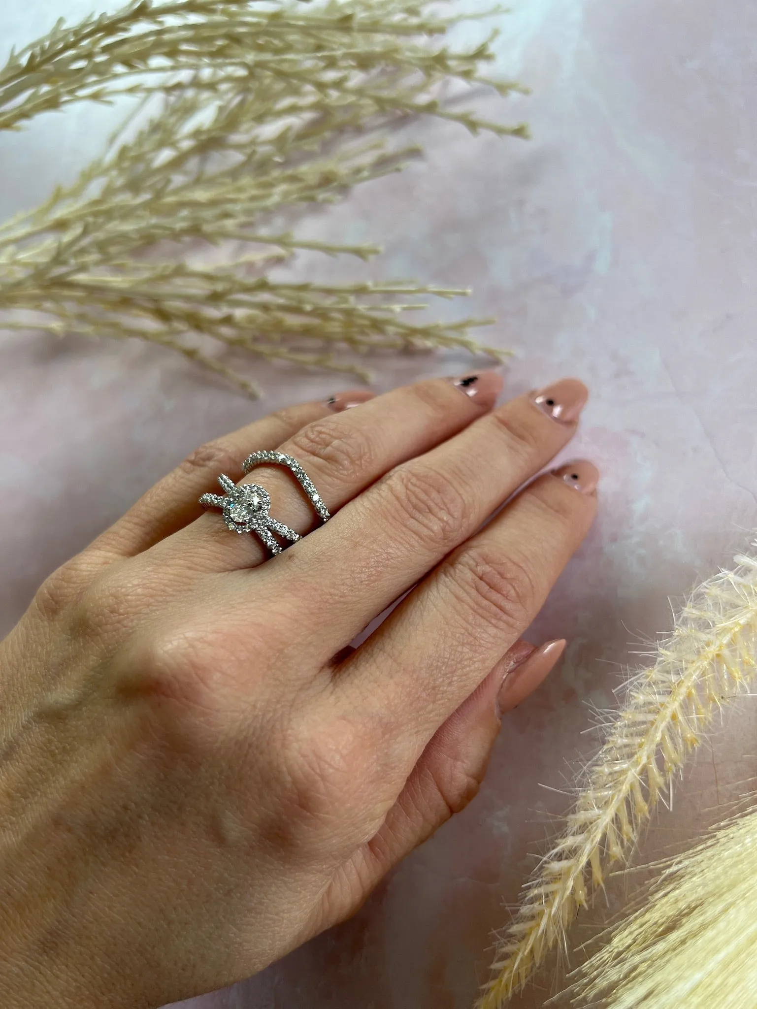 Rope V Halo Diamond Bridal Ring Set