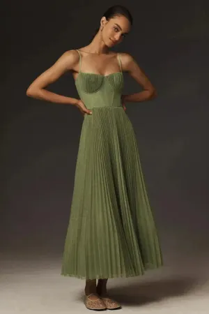 Rosalie | Bustier Pleated Tulle Fit & Flare Midi Dress