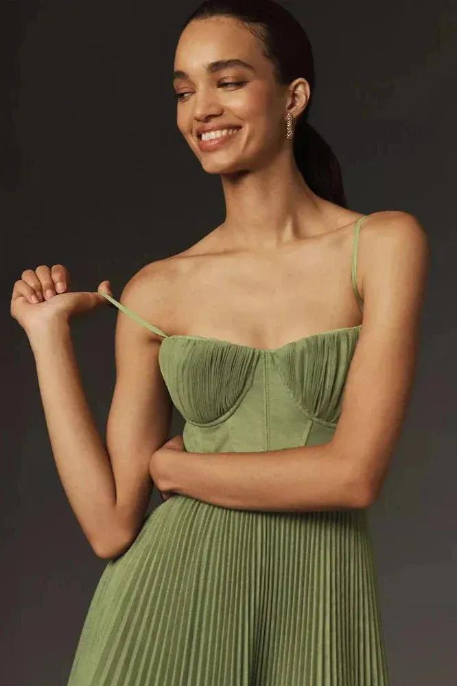 Rosalie | Bustier Pleated Tulle Fit & Flare Midi Dress