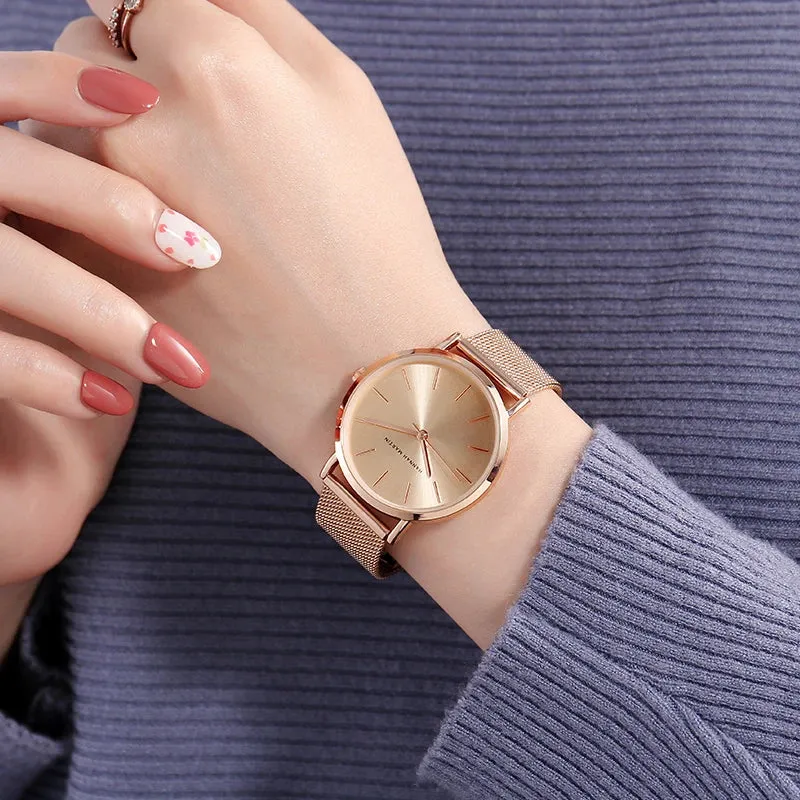 Rose Gold Mesh Women's Watch Set