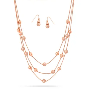 ROSE GOLD SHINY AND TEXTURED BALL EARRINGS AND LAYERED  NECKLACES SET#HNN E89031RSGD