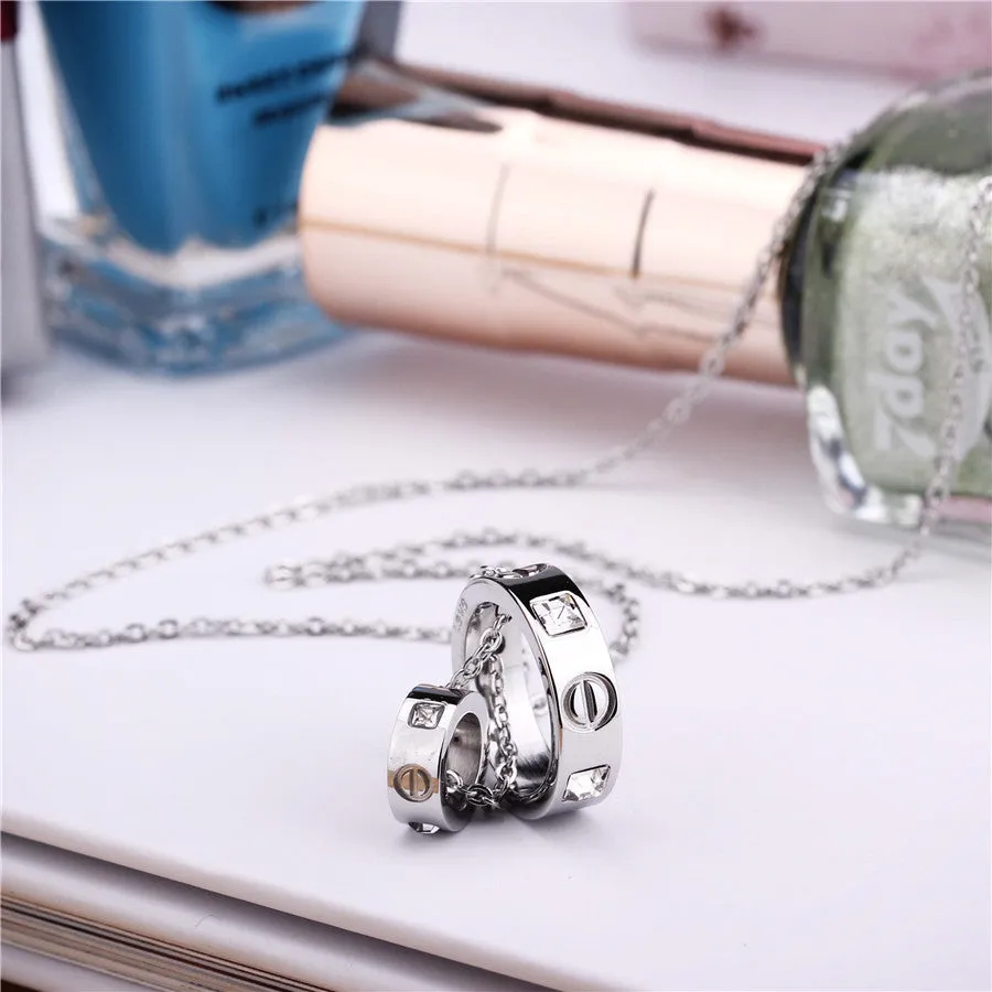 Rose Gold Silver Plated Love Ring Necklace