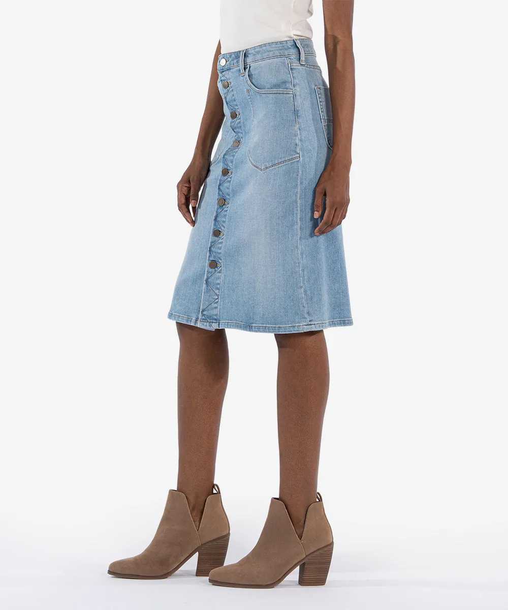 Rose Porkchop Denim Skirt - Debate with Light Base Wash