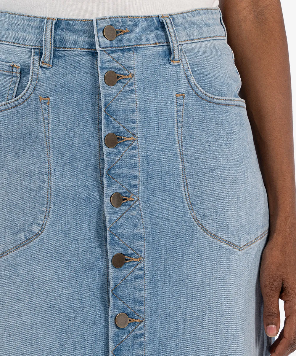 Rose Porkchop Denim Skirt - Debate with Light Base Wash