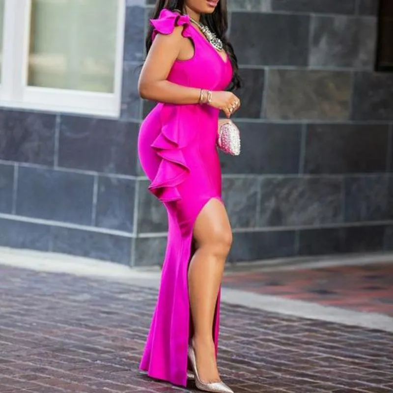 Rose Red Sexy Ruffled Bodycon Dresses