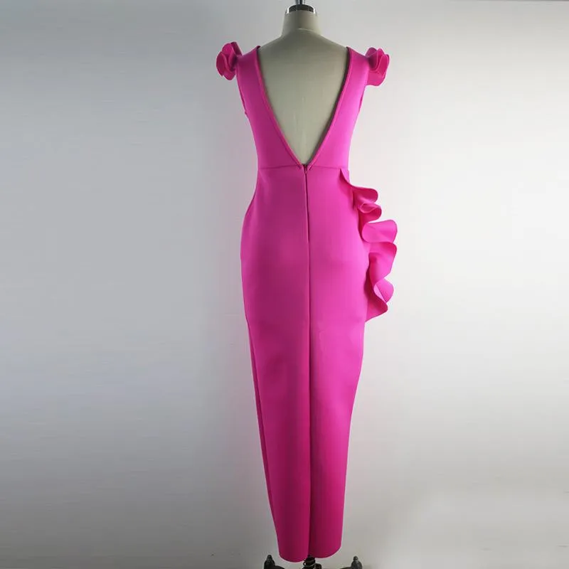 Rose Red Sexy Ruffled Bodycon Dresses