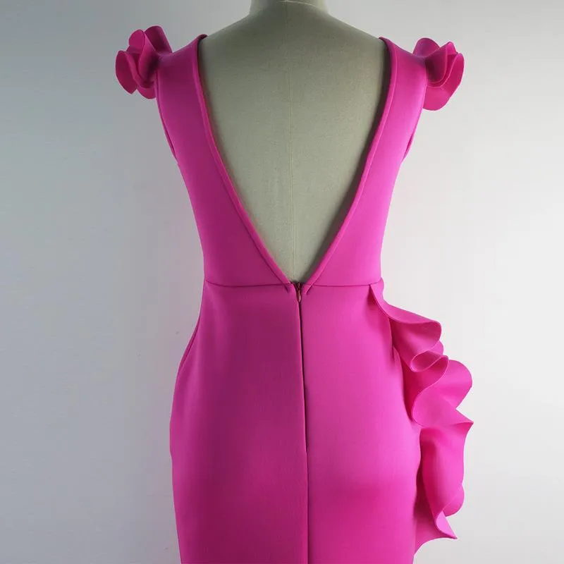 Rose Red Sexy Ruffled Bodycon Dresses