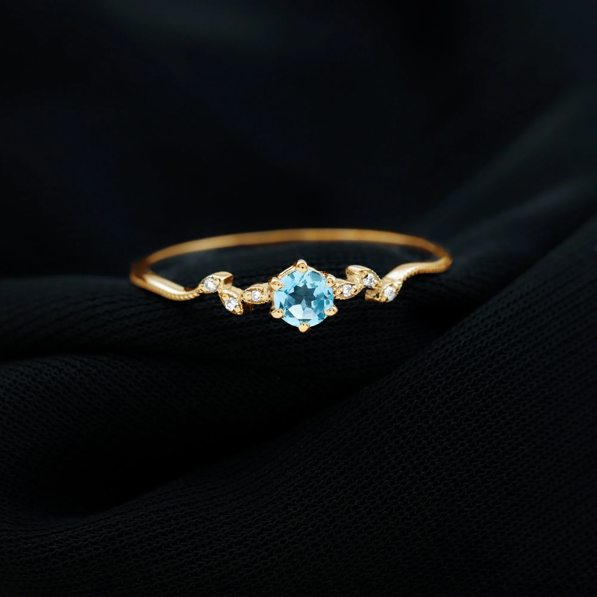 Round Aquamarine Diamond Nature Inspired Promise Ring