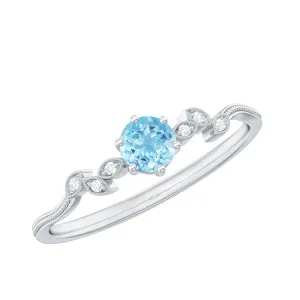 Round Aquamarine Diamond Nature Inspired Promise Ring