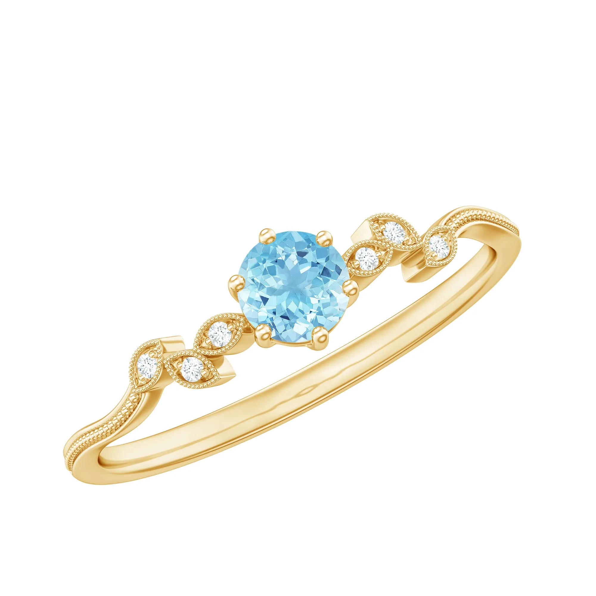 Round Aquamarine Diamond Nature Inspired Promise Ring