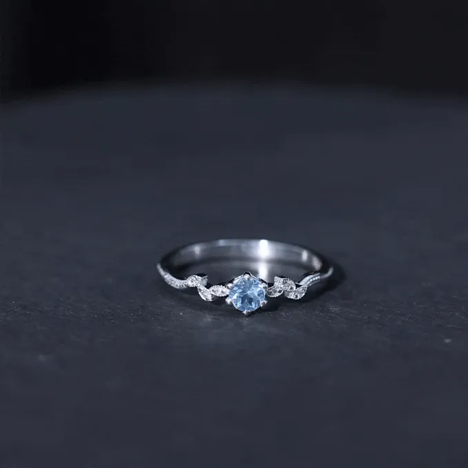 Round Aquamarine Diamond Nature Inspired Promise Ring