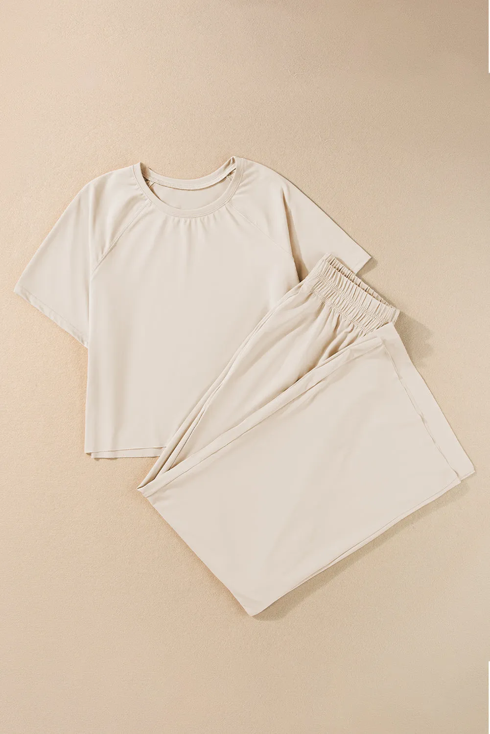 Round Neck Short Sleeve Top and Pants Set