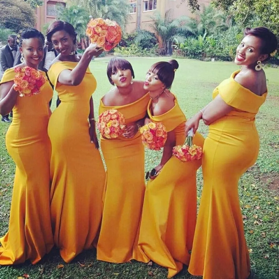 Roycebridal Mermaid Off-the-Shoulder Yellow Bridesmaid Dresses
