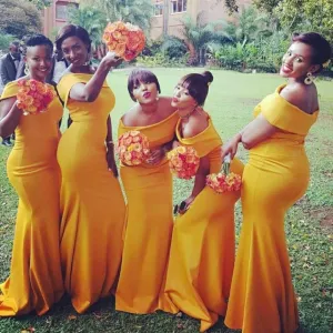 Roycebridal Mermaid Off-the-Shoulder Yellow Bridesmaid Dresses