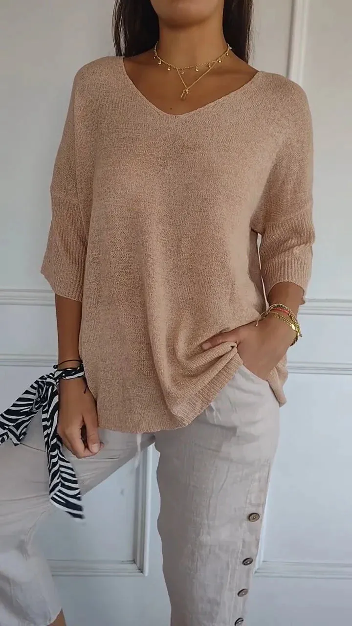 Ruby - Classic V-Neck Sweater for Women
