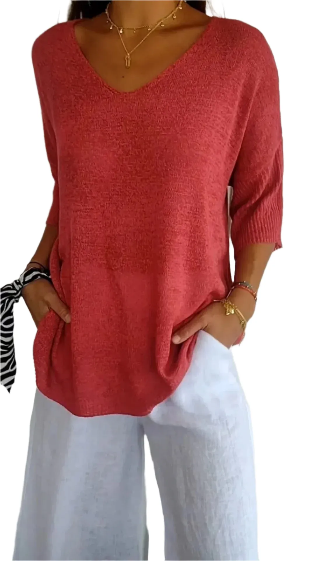 Ruby - Classic V-Neck Sweater for Women