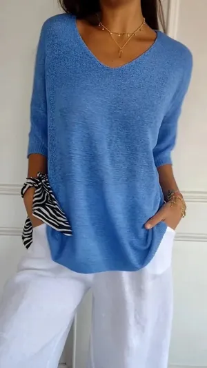 Ruby - Classic V-Neck Sweater for Women