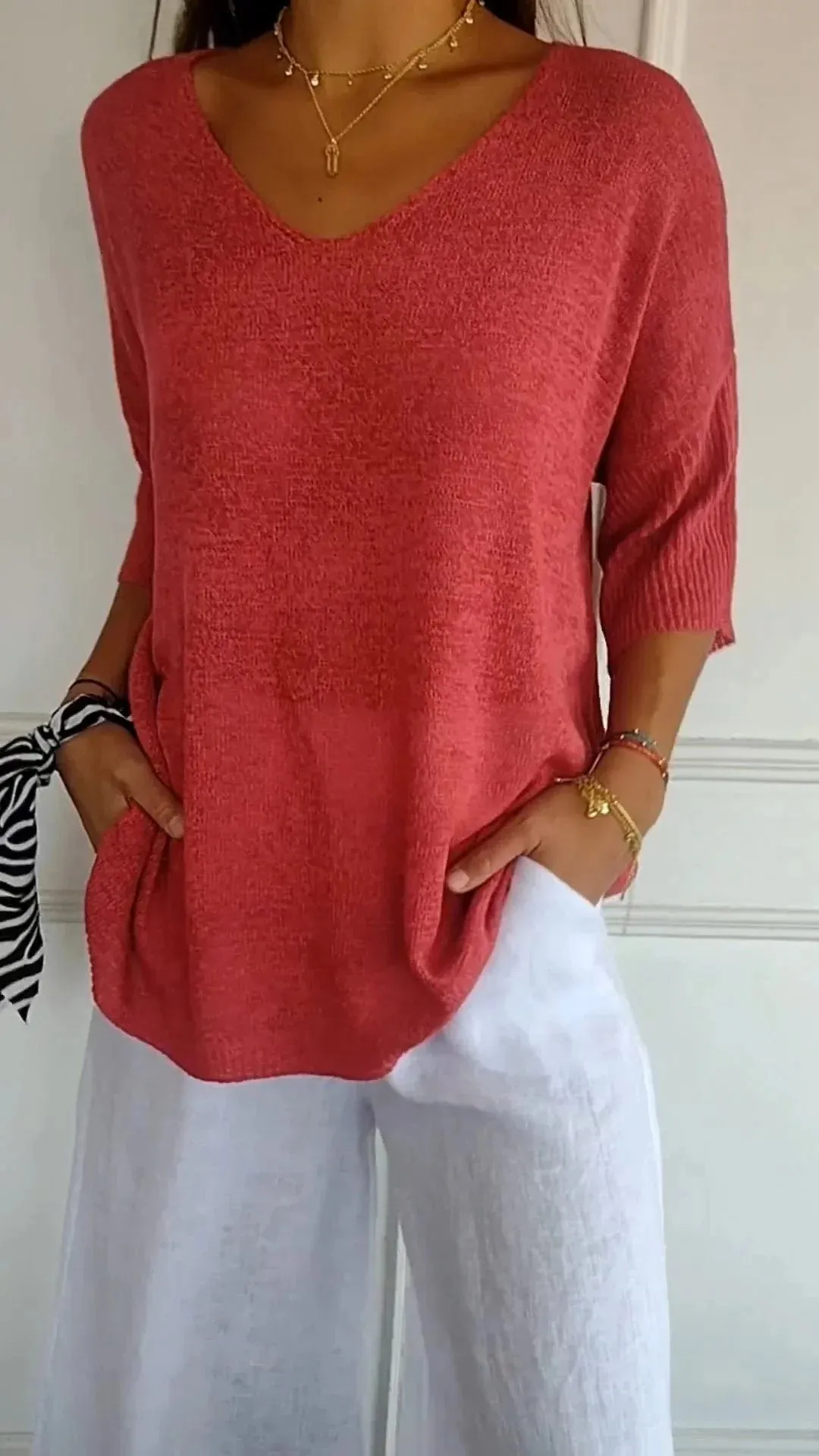 Ruby - Classic V-Neck Sweater for Women