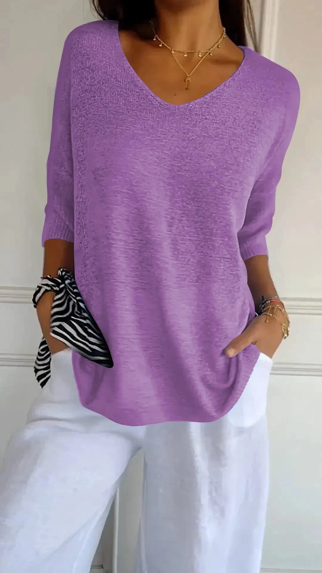 Ruby - Classic V-Neck Sweater for Women