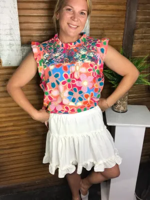 Ruffle Mini Skirt w/ Elastic Waist