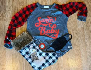 Santa Baby Red and Gray Flannel Long Sleeve